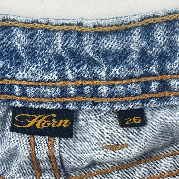 Horn Jeans Shorts Womens Size 26 Blue Denim Distressed Cut Off Californication - Picture 2 of 10